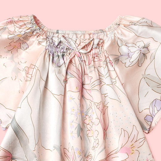 夏季女童真丝睡裙宝宝桑蚕丝睡衣小女孩儿童居家连衣裙亲子家居服