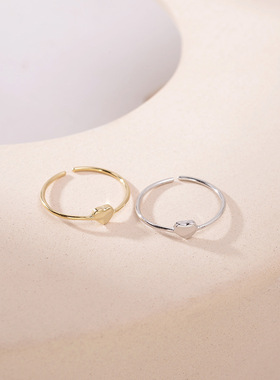 纯银桃心形开口可调节戒指