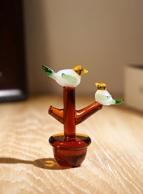 枝头对鸟|手工玻璃小摆件