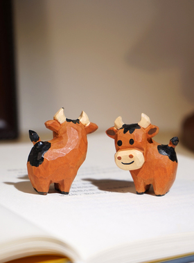 小棕牛手工木雕小摆件