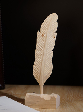 木雕羽毛摆件桌面装饰学生礼物