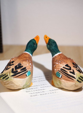 手工木雕小摆件绿头鸭子