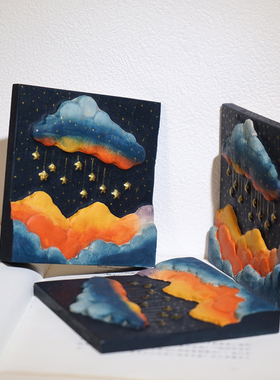 “暮野星垂”手工木雕画板客厅电视机柜装饰品桌面摆件艺术创意