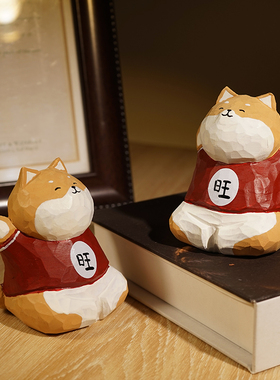 柴犬旺财手工木雕小摆件