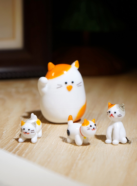 “三花猫一家子”手工琉璃玻璃小摆件可爱动物猫咪工位桌面装饰品
