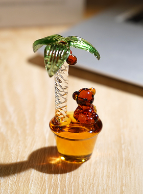 椰子树小熊|纯手工玻璃小摆件