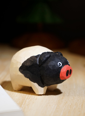逐玉惊堂木猪猪手工木雕小摆件工位电脑桌面电视柜创意装饰品礼物