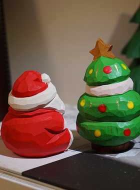 圣诞树娃娃老人手工木雕小摆件