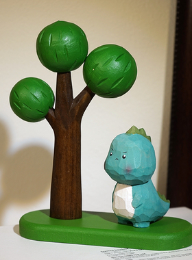 手工木雕小摆件萌萌小恐龙