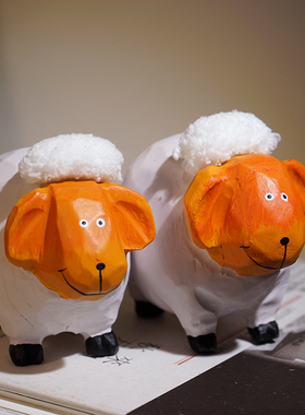 圆滚滚的绵羊手工木雕小摆件