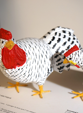 芦花鸡木雕小摆件可爱卡通动物