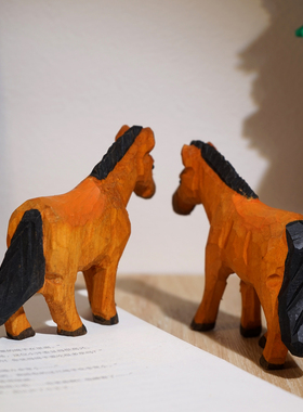 小棕马手工木雕小摆件
