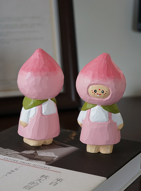 手工木雕小摆件桃子人