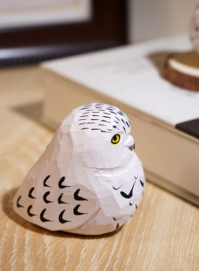白色猫头鹰海德薇手工木雕摆件