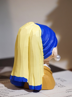 《戴珍珠耳环的少女》手工木雕小摆件世界名画艺术文创桌面装饰品