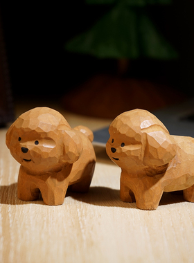 “得意小泰迪”手工木雕小摆件