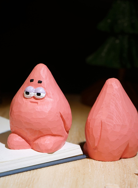 慵懒派大星手工木雕小摆件可爱比奇堡海绵宝宝周边桌面工位装饰品