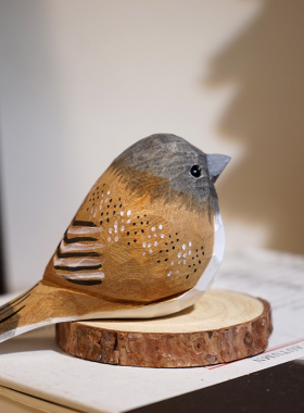 麻雀手工木雕小鸟摆件