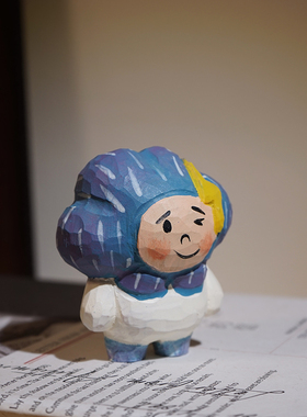 闪电乌云娃娃手工木雕小摆件