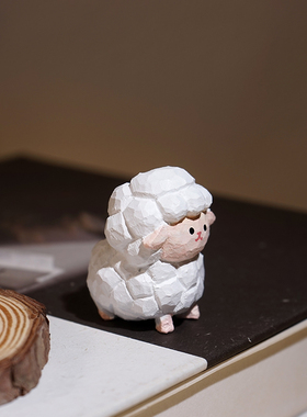 未羊手工木雕小摆件卡通