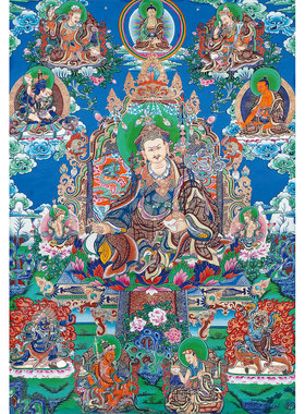 莲花生大士画像唐卡佛像实木框画