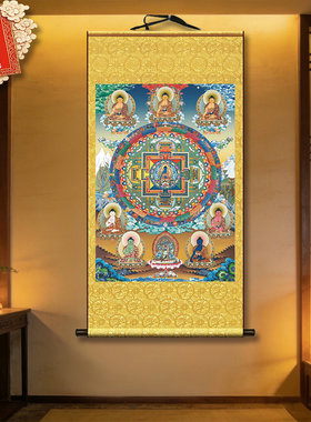 药师佛七佛坛城轮唐卡经文咒轮画