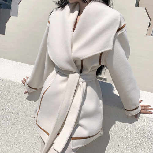 韩国东大门高级感羊绒呢子大衣女收腰显瘦保暖中长款斗篷毛呢外套 - 图2