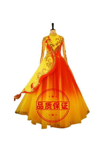 同款灯火里辉煌中国梦开场舞大摆裙红金色歌伴舞合唱金舞潮演出服 - 图3