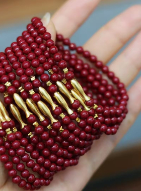 4m小珠子手链女天然高含量朱砂招财转运珠纯银金鱼锦鲤手串