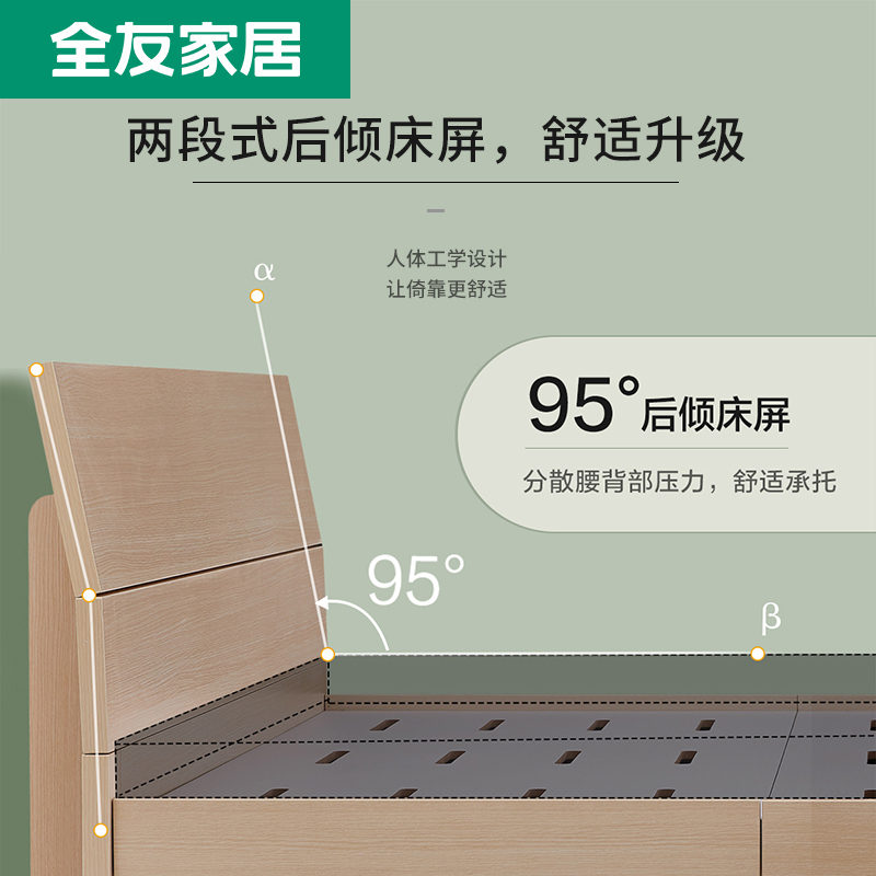 全友家居现代简约双人板式床四门衣柜弹簧床垫床头柜卧室家具套装 - 图1