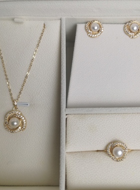 天然大溪地海水珍珠项链套装女简约微镶耳钉项链戒指首饰三件套