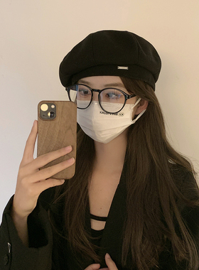ins网红复古黑色贝雷帽