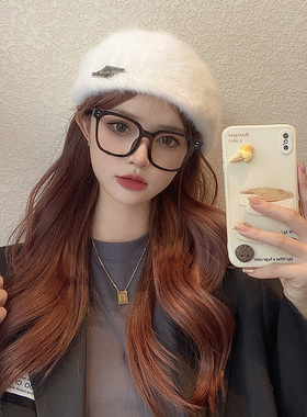 兔毛前进帽女秋冬潮款白色显脸小