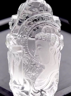 天然白水晶观音头吊坠立体雕刻本命年吉祥守护神观音头挂件项链坠