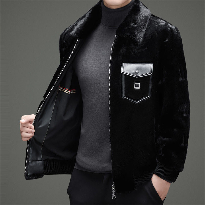 哥宾尼男士仿水貂毛皮草外套冬季加厚保暖翻领拉链金貂绒夹克商务,淘宝优惠券,粉丝福利购,淘宝优惠卷