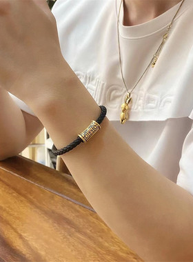 金色扣皮手链穿3D硬金饕餮转运珠