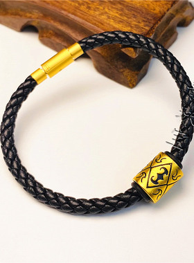 饕餮手链黑皮手绳男士穿万福黄金珠手串替换绳范特西联名款送隔圈