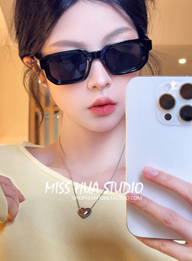 辣妹黑色墨镜男高级感痞帅方圆脸复古开车显脸小长方形太阳眼镜女