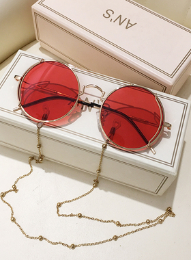 圆形原宿风红色潮牌嘻哈眼镜