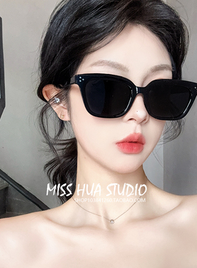 韩系白色猫眼墨镜女高级感方圆脸情侣偏光痞帅海边防晒太阳眼镜男