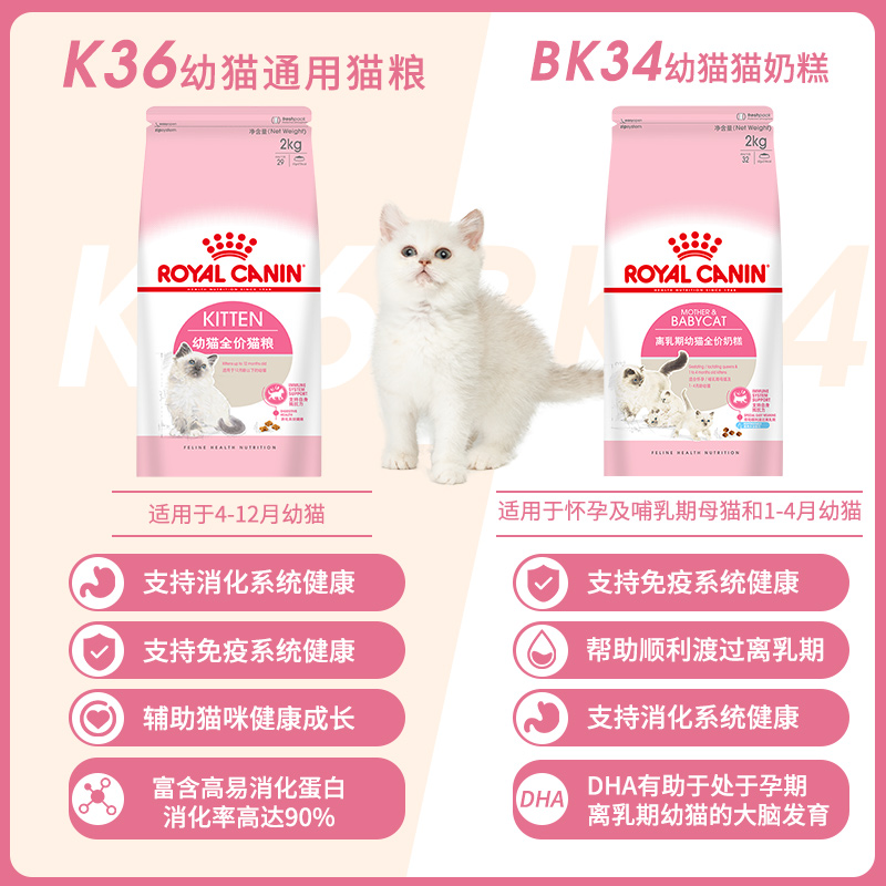 皇家猫粮K36/BK34幼猫奶糕专用粮孕猫离乳期断奶猫粮通用全价粮-图3