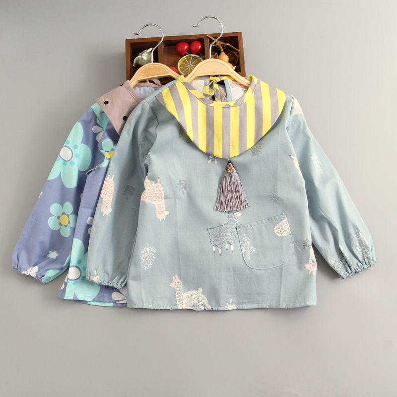 2 pieces of children's waterproof smocks, baby reverse-wearing pure cotton