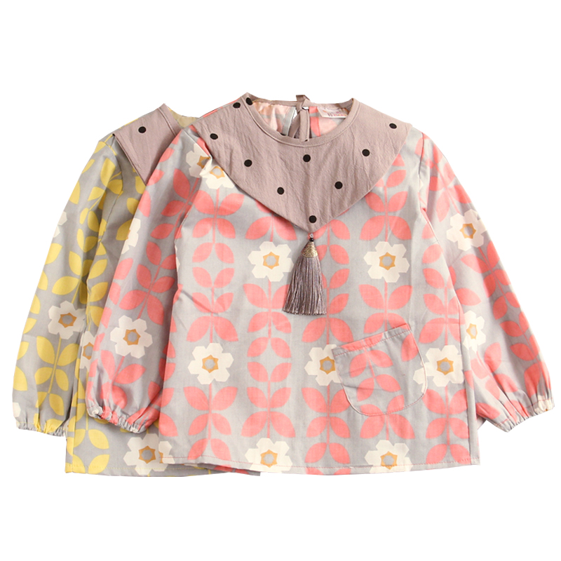 2 pieces of children's waterproof smocks, baby reverse-wearing pure cotton