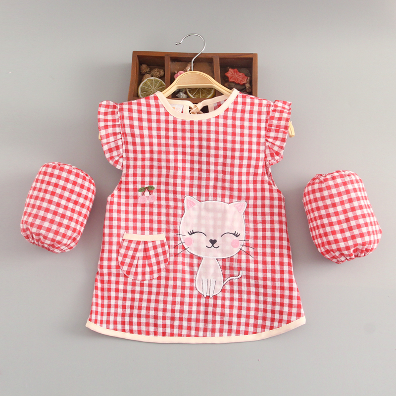 Children's Bibs Pure Cotton Anti-Dirty Sleeveless Coveralls for Dining