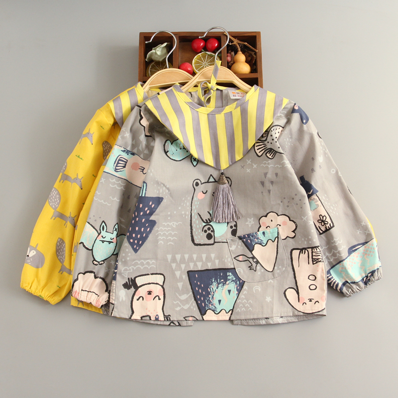 2 pieces of children's waterproof smocks, baby reverse-wearing pure cotton