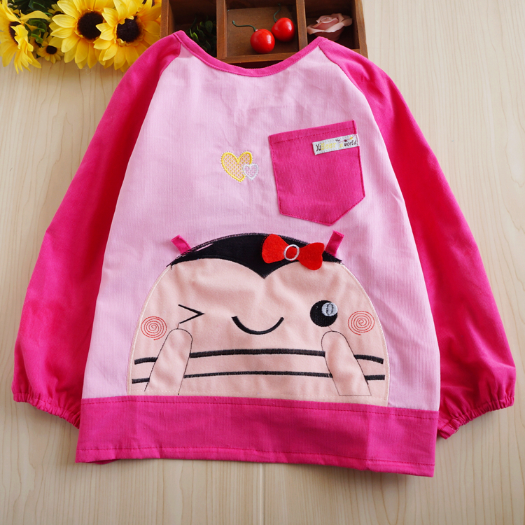 Pure cotton waterproof corduroy apron for baby girls wearing backwards