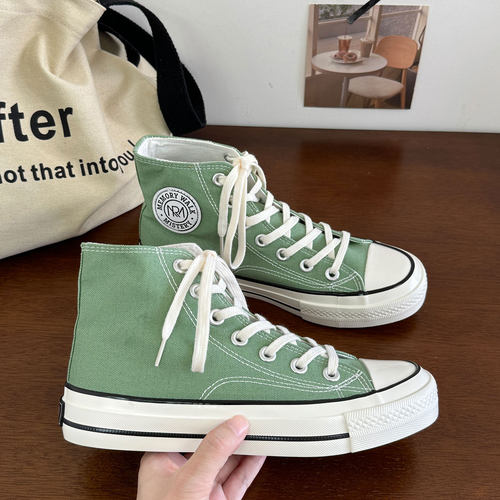 薄荷绿时尚青春潮流男女同款百搭学院系带港风休闲经典复古帆布鞋 - 图2