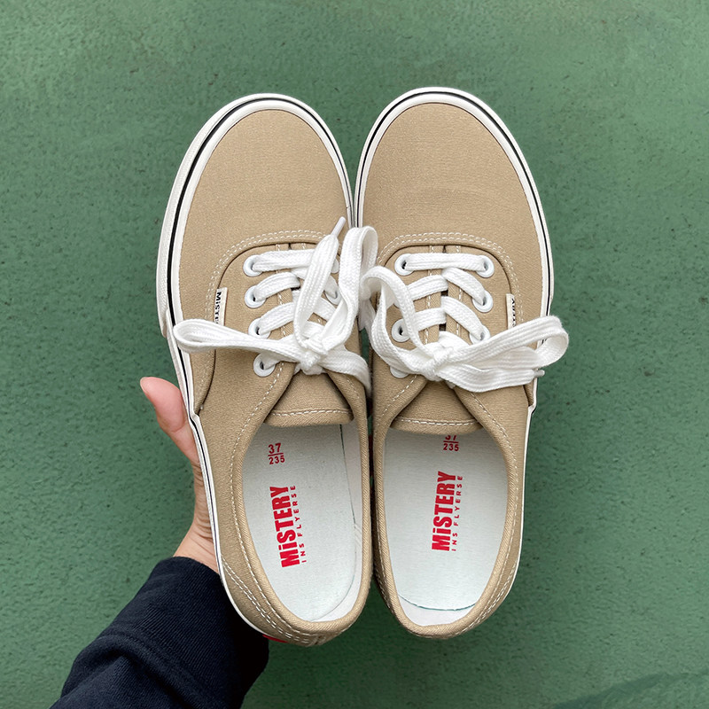 奶茶色低帮男女同款情侣款时尚潮流韩版百搭学院系带透气休闲布鞋,淘宝优惠券,粉丝福利购,淘宝优惠卷