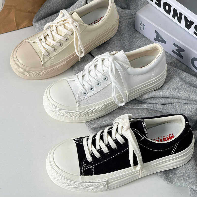 白色低帮厚底增高时尚青春潮流百搭学院港风休闲复古溶解款帆布鞋,淘宝优惠券,粉丝福利购,淘宝优惠卷