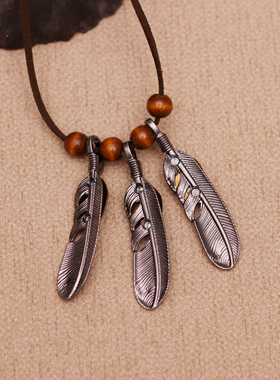复古做旧民族风羽毛项链女吊坠 波西米亚个性饰品百搭长款毛衣链